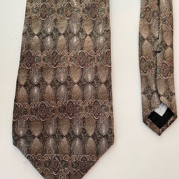 Vintage Pierre Cardin Long Silk Tie Silver, Gray + Gold Design - Picture 1 of 3